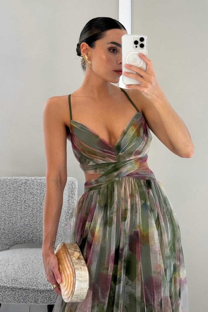 Elowen Painted Floral V-Neck Maxi Dress