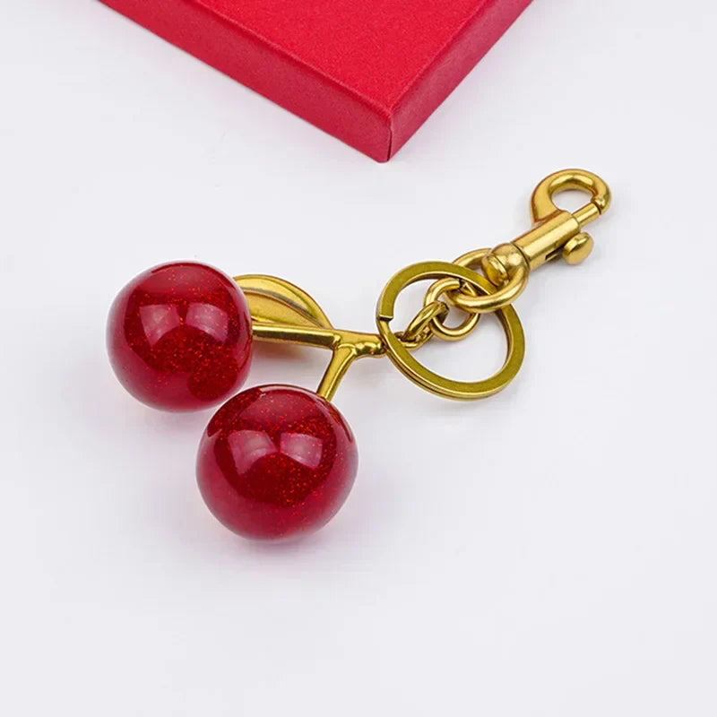 Cute Cherry Charm Handbag Pendant Keychain Crystal Cherry Bag Accessories