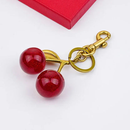 Cute Cherry Charm Handbag Pendant Keychain Crystal Cherry Bag Accessories