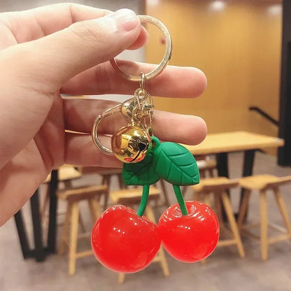 Cute Cherry Charm Handbag Pendant Keychain Crystal Cherry Bag Accessories