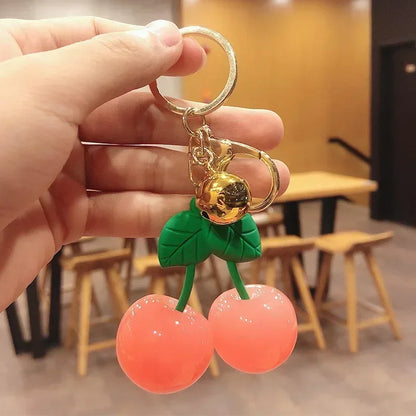 Cute Cherry Charm Handbag Pendant Keychain Crystal Cherry Bag Accessories