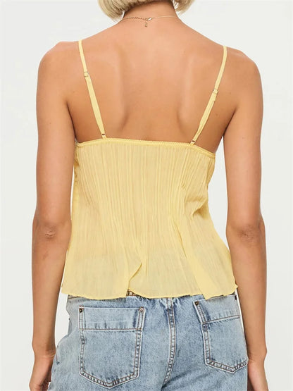 Lace Pleated Top - Soft Yellow