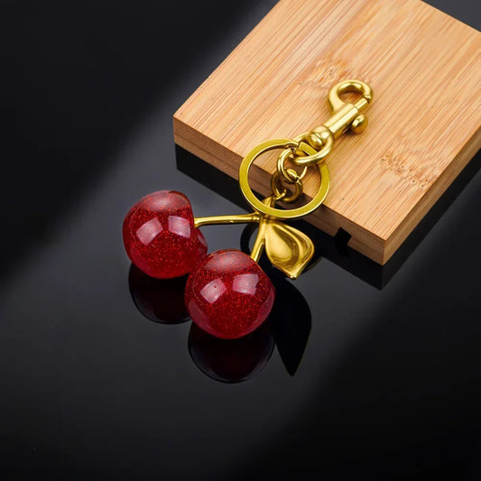 Cute Cherry Charm Handbag Pendant Keychain Crystal Cherry Bag Accessories