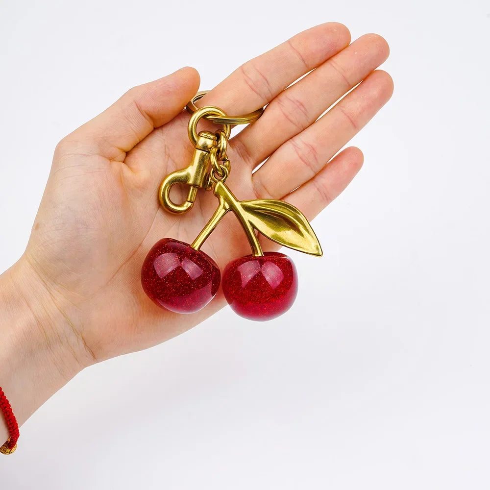 Cute Cherry Charm Handbag Pendant Keychain Crystal Cherry Bag Accessories