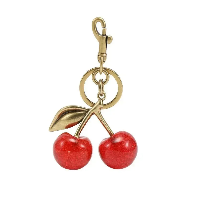 Cute Cherry Charm Handbag Pendant Keychain Crystal Cherry Bag Accessories