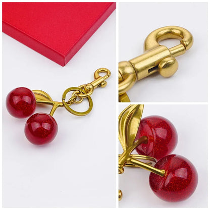 Cute Cherry Charm Handbag Pendant Keychain Crystal Cherry Bag Accessories