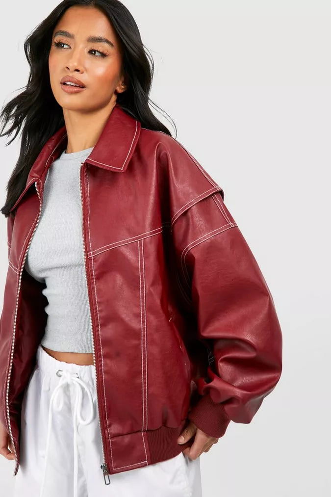 Leather Look Viral Bomber Jacket